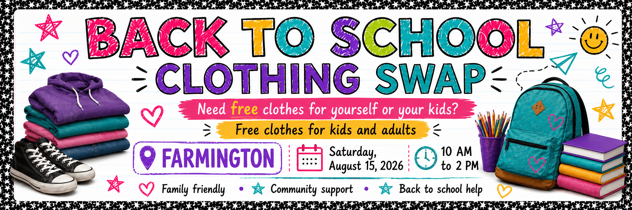 Farmington Back to School Clothing Swap offering free clothes for kids and adults
